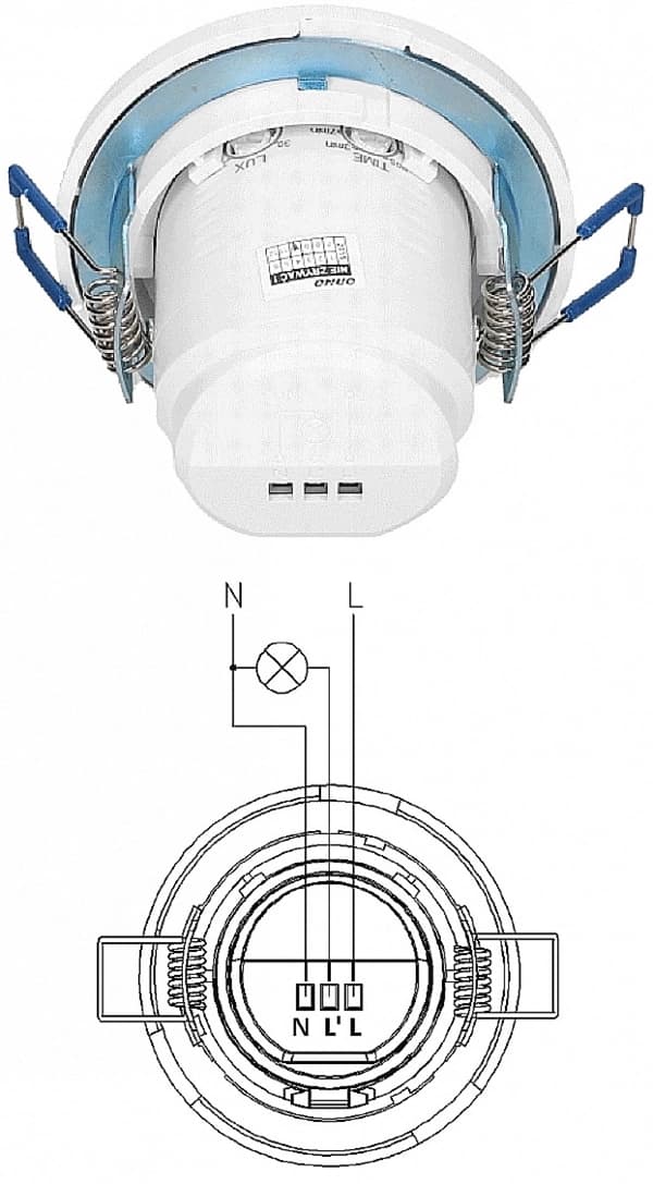 Rörelsesensor för tak, pendlad, LED, 360°, 800W, IP20, infälld
