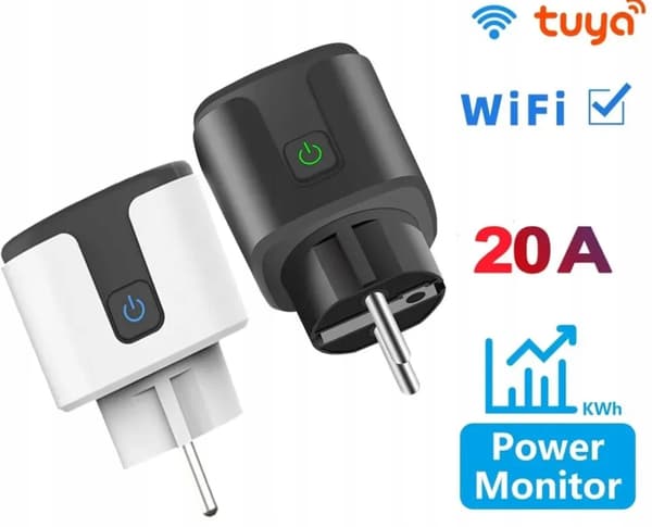 Sort Tuya Wifi-stikkontakt 20A, 3690 W, Wattmeter-stikkontakt - Programmør