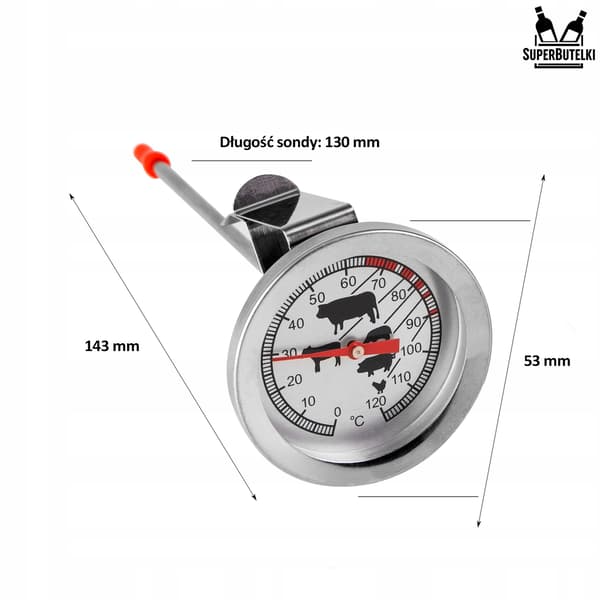 Termometer med drejeprobe og klips (probelængde 130 mm)