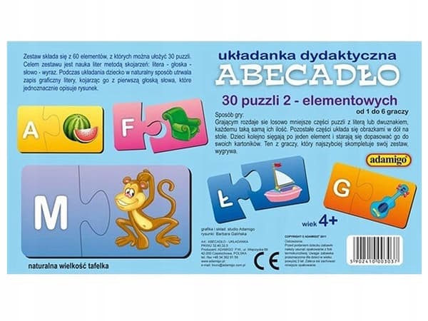 Adamigo ABC-opetuspalapeli Opetuspeli Kirjaimet Palapeli 60 palaa