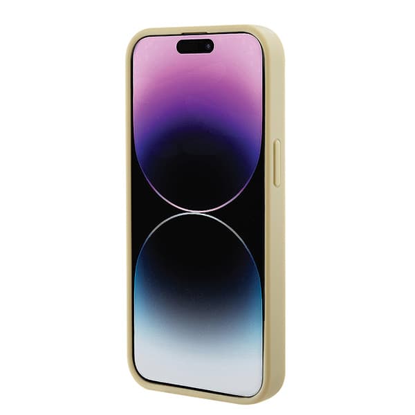 Guess Saffiano MagSafe-etui til iPhone 15 Plus, guld