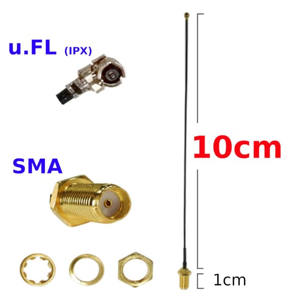 Pigtail uFL hun / SMA fatning RF1.13 10cm