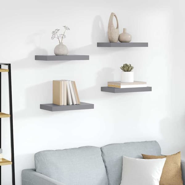 vidaXL Seinähyllyt, 4 kpl, harmaa, 40x23x3,8 cm, MDF