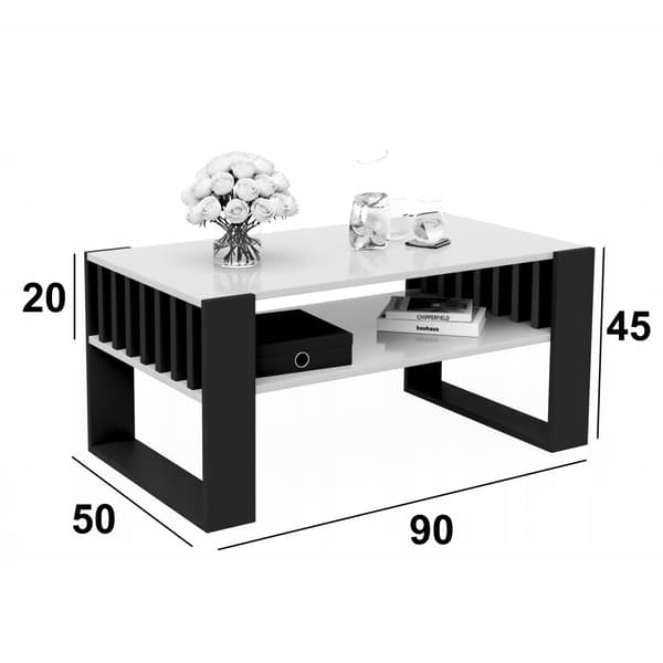 Sofabord med lameller 90x50 hvid/sort loft