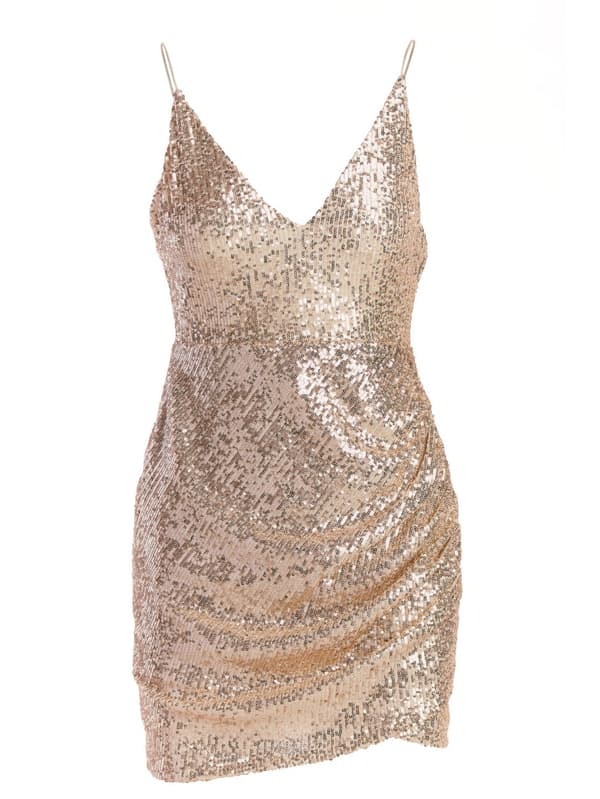 Paillet minikjole med stropper, champagnebeige, XL