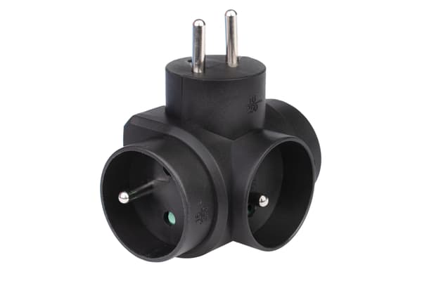 Triple elektrisk splitter 3x stikkontakter med jordforbindelse sort