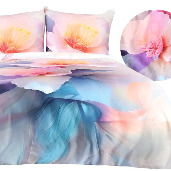 Bäddset 180x200 SATIN BOMULL digitaltryck målade blommor pastell