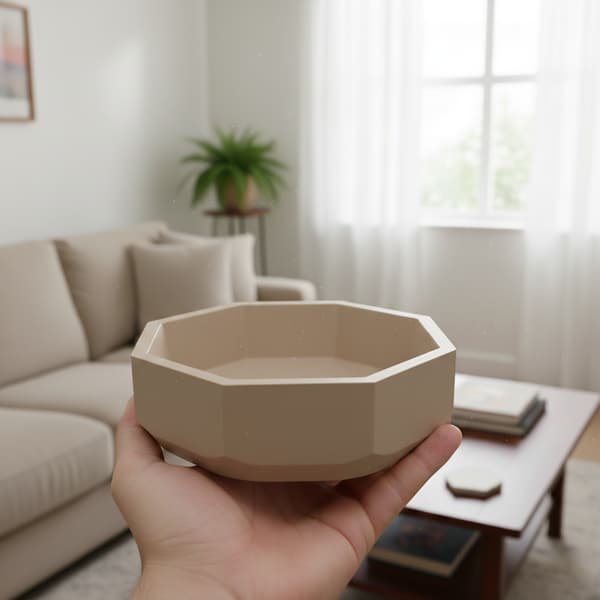 Beige åttkantig geometrisk skål, modern design