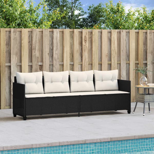 vidaXL dagseng med hynder, sort, polyrattan