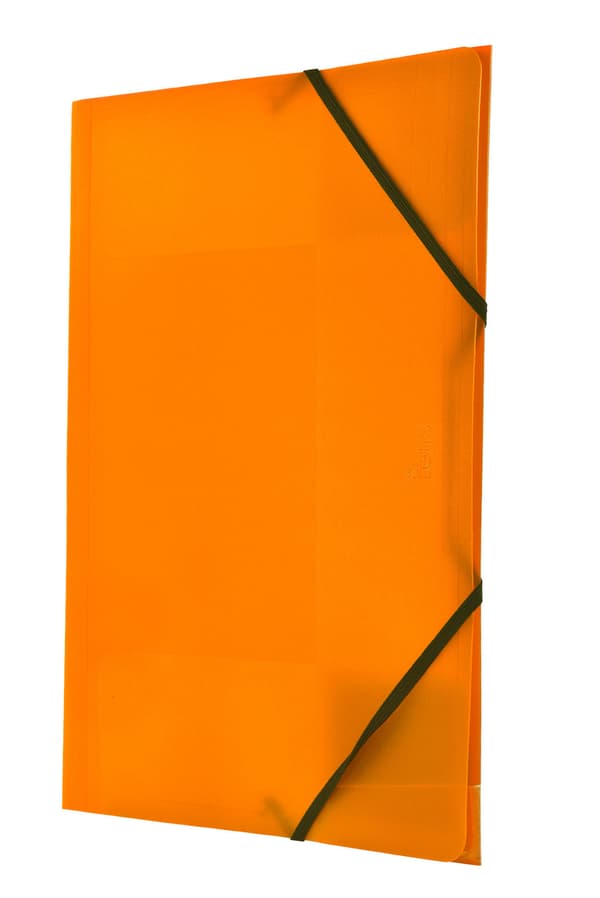 PP-kansio kumireunoilla. A4, oranssi.