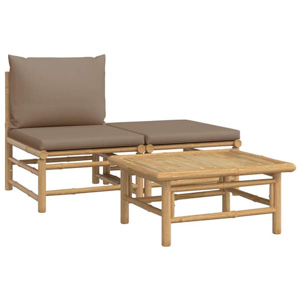 vidaXL 3-delat trädgårdsmöbelset, taupe kuddar, bambu