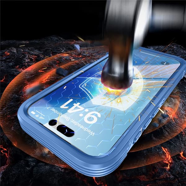 iPhone Air-cover, stødsikkert, med glas, til MagSafe, blå