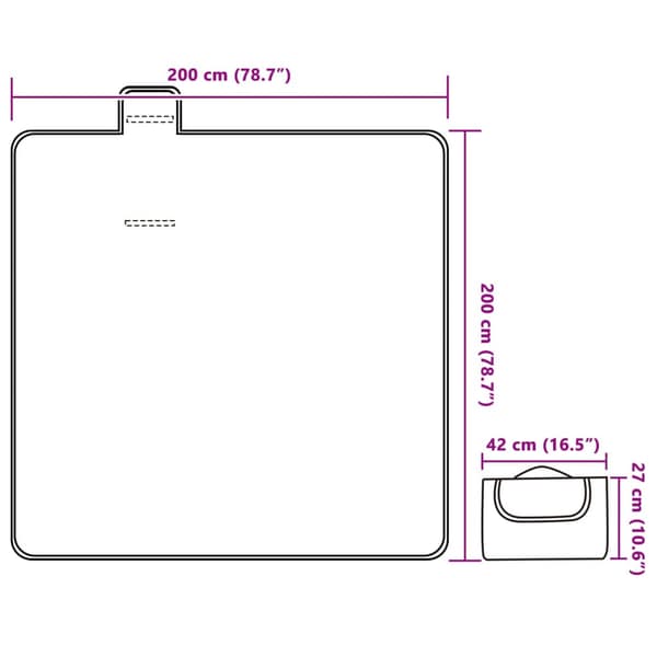 vidaXL foldbart picnictæppe blå ternet 200x200 cm fløjl