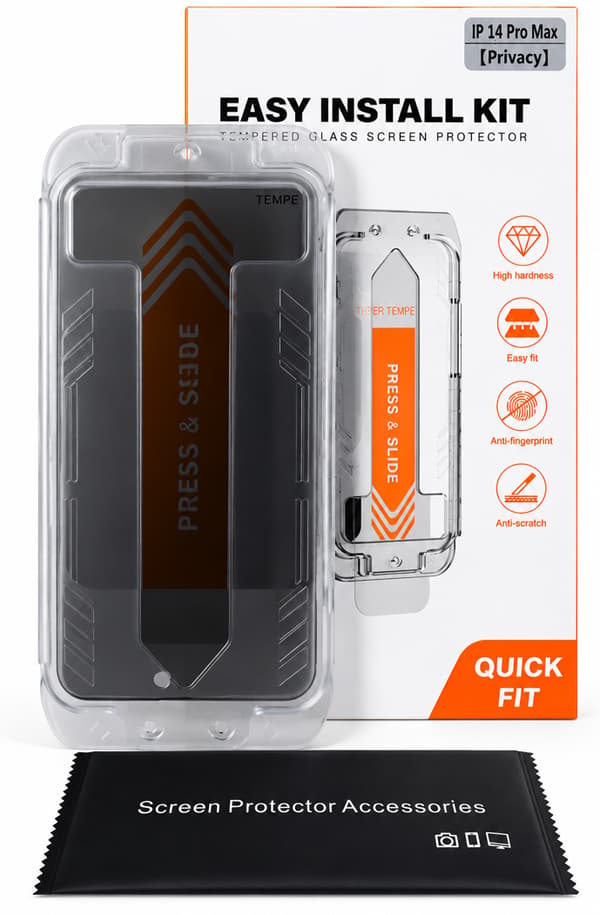 Privacy Glass med applikator til iPhone 14 Pro Max - Nem installation