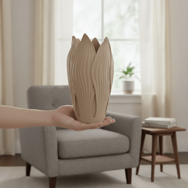 Dekorativ beige bladformad vas för blommor, modern design