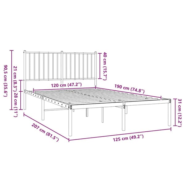 vidaXL metalsengestel med hovedgærde sort 120x190 cm