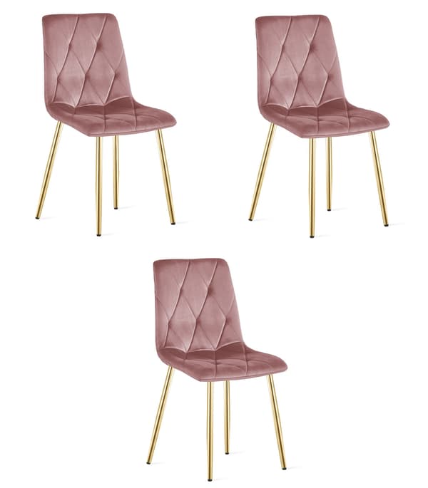 LIBRA stol - rosa sammet / guldfärgade ben x 3