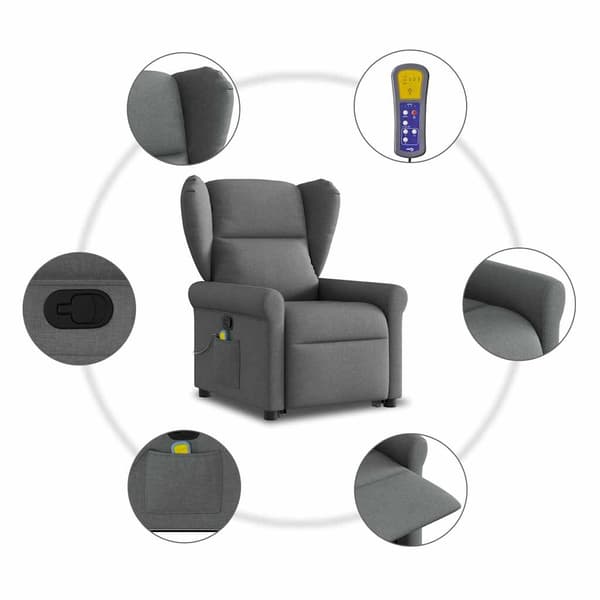 vidaXL Lyftbar massagefåtölj mörkgrå tyg
