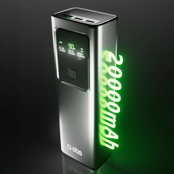 Powerbank med 20000mAh PD 100W LCD-display - grå