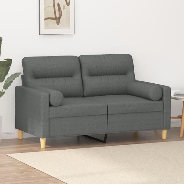 vidaXL 2-sitssoffa med kuddar, mörkgrå, 120 cm, tyg