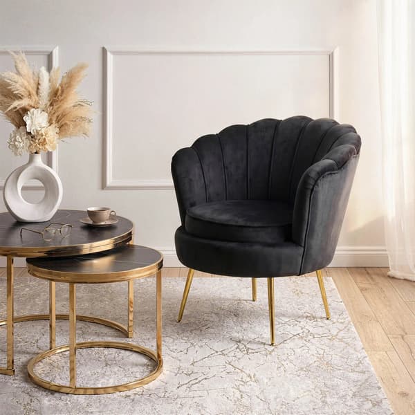 ANGEL Shell Lænestol til Stuen, Sort Velour, Moderne