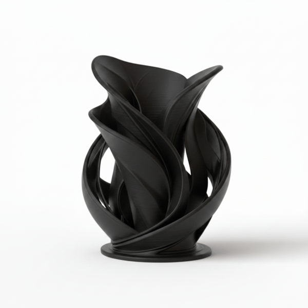 Dekorativ sort skulpturel spiralvase til tørre blomster