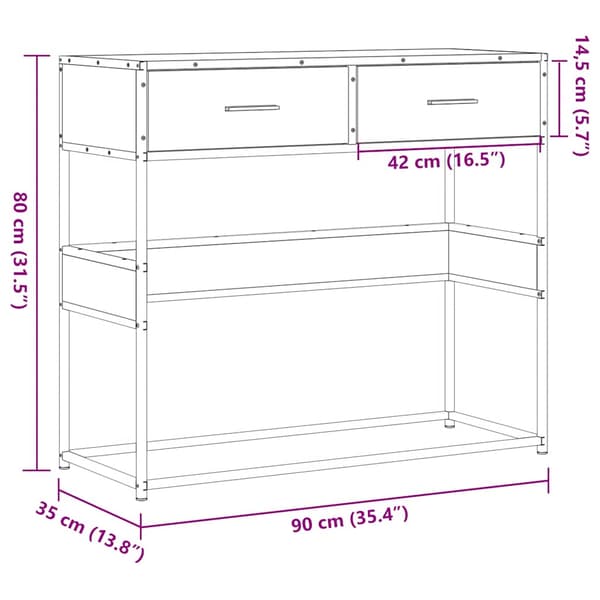 vidaXL konsolbord brunt egetræ 90x35x80 cm