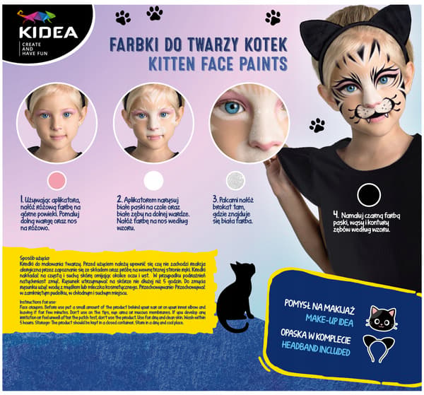 ANSIKTSMÅLNINGSSET MED KITTY-PANNBAND KIDEA 7128