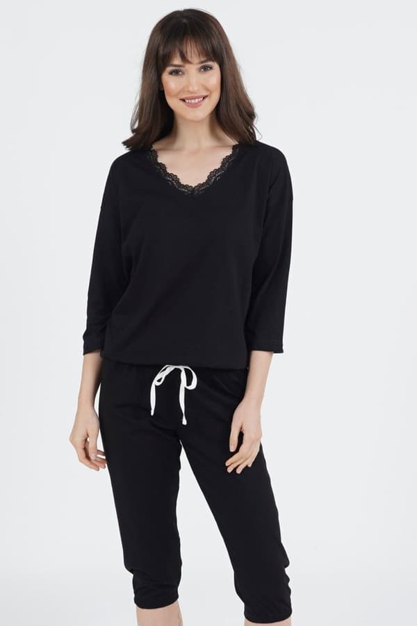 Dampyjamas i bomull, slät spets, L Vienetta