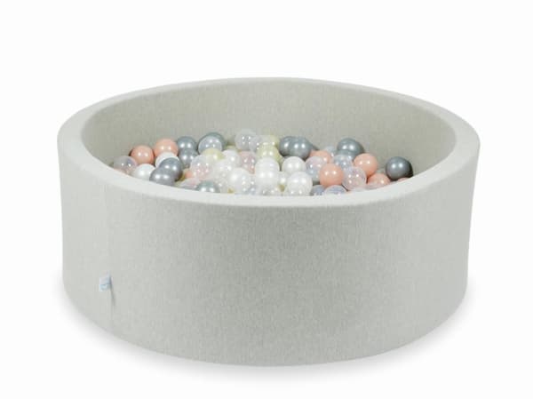 Lysegrå tørpool 110x40 med 500 bolde: transparent, perlemor, sølv, rosaguld, lys guld