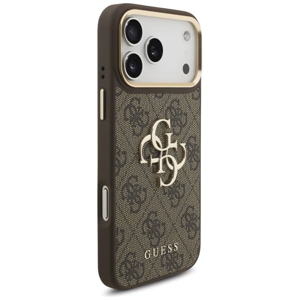 Guess 4G Big 4G Classic Logo BigStrap Metalknapper Etui til iPhone 17 Pro Max Brun