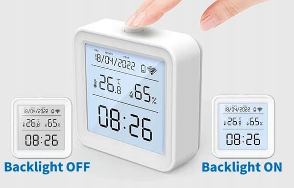 Zigbee TEMPERATUR- OCH FUKTIGHETSSENSOR 24-timmarsklocka ZIGBEE LCD-display
