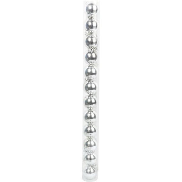 Set med 12 silverfärgade plastkulor, 6 cm