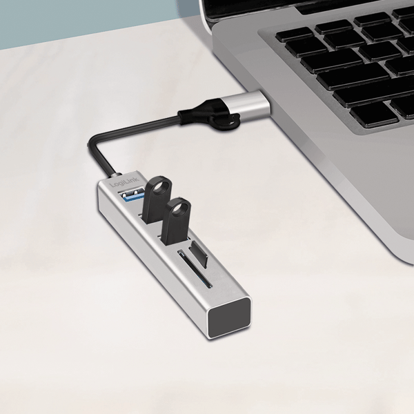 Hub USB 3.0 LogiLink 3xUSB-A SD/microSD-kortlæser 2-i-1 USB-A/USB-C 5 Gbps