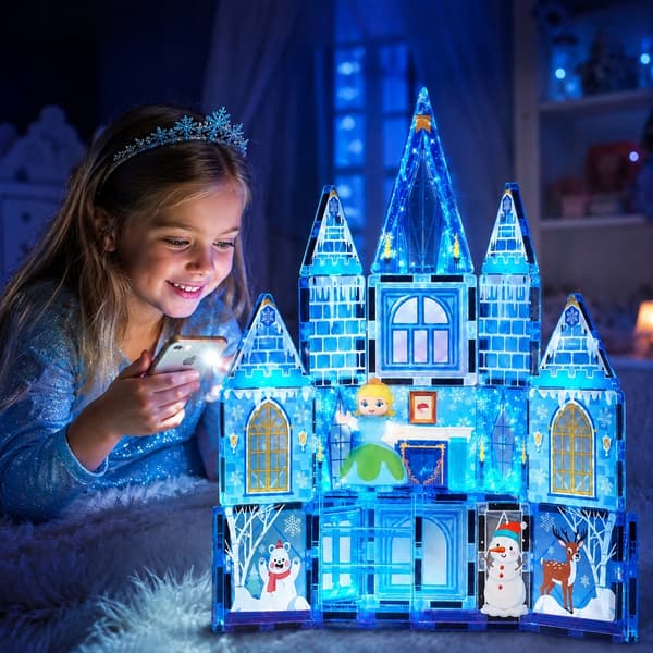 Set med magnetiska byggklossar 3D stora paneler vinterslott 35 st.