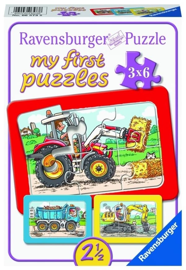 3x6 traktor, grävmaskin och lastbil pussel