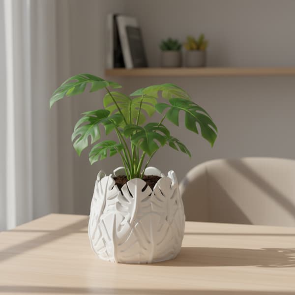 Dekorativ hvid bladformet potte til planter