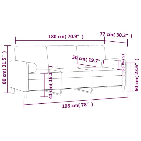 vidaXL 3-sitssoffa med kuddar, blå, 180 cm, sammet