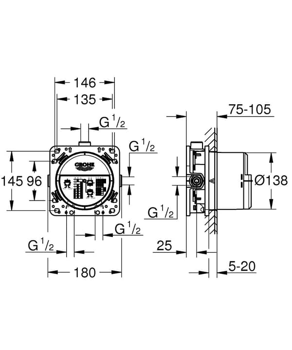 Rapido SmartBox skjult element - universal, 1/2", installationsdybde