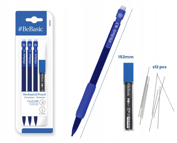 BeBasic HB 0,7 mm S009 Stiftpenna Set med 3 pennor + styluspenna