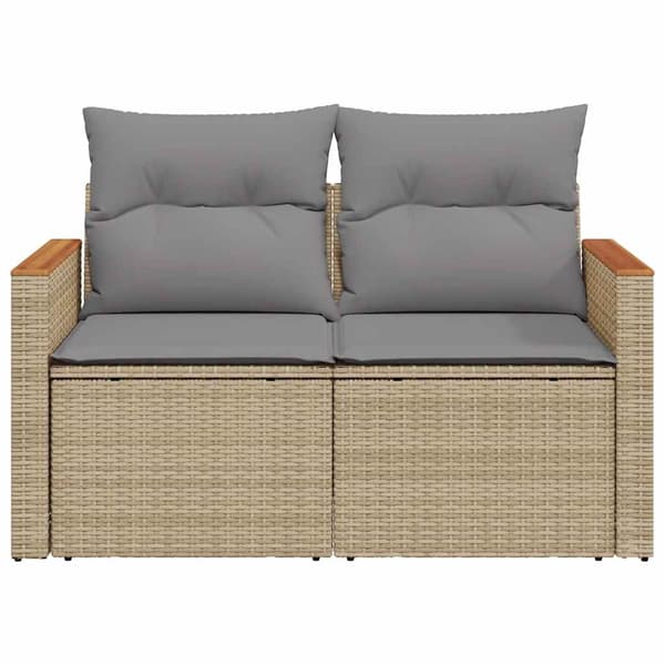 vidaXL Trädgårdssoffa med kuddar, 2-sits, beige, polyrotting
