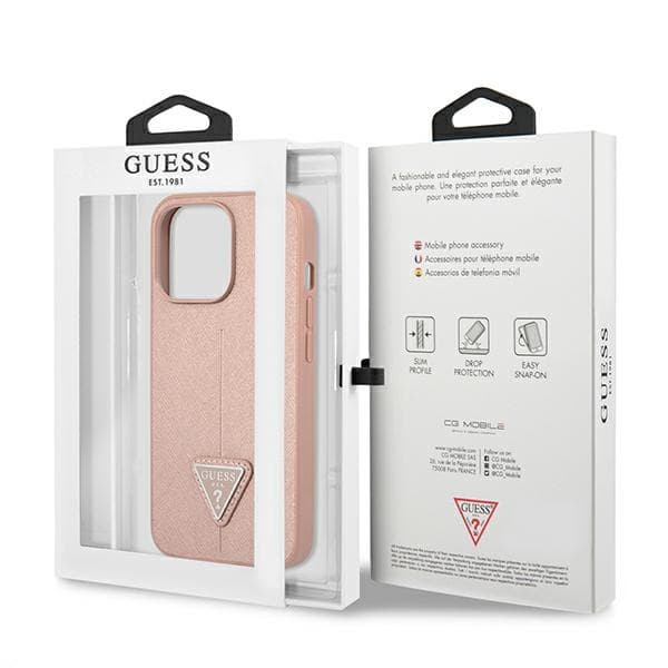 Guess Saffiano Triangle Logo-etui til iPhone 13 Pro / 13, lyserød