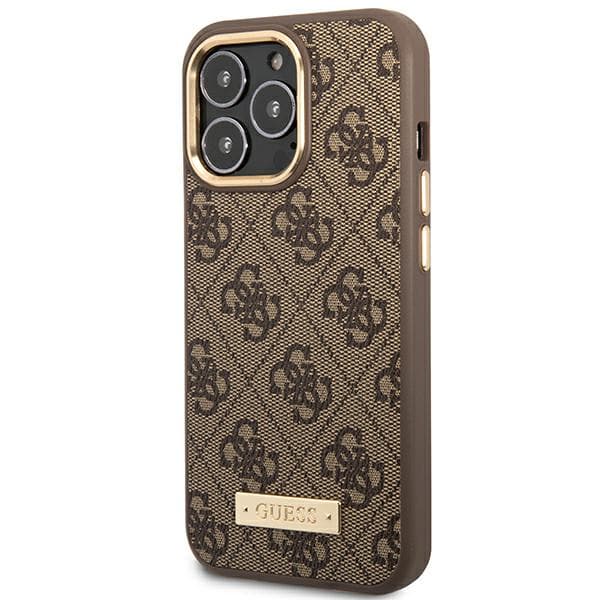 Guess 4G Logo Plate MagSafe-etui til iPhone 14 Pro, brun/brun