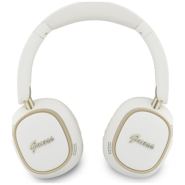 Guess Bluetooth ENC Rektangulära Metallskript Vita Over-Ear Hörlurar