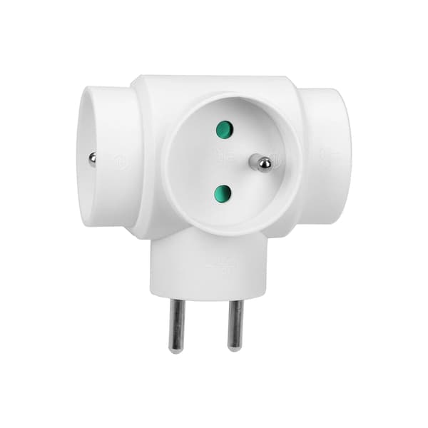 Elektrisk splitter, splitter, T-stykke med jordforbindelse, hvid