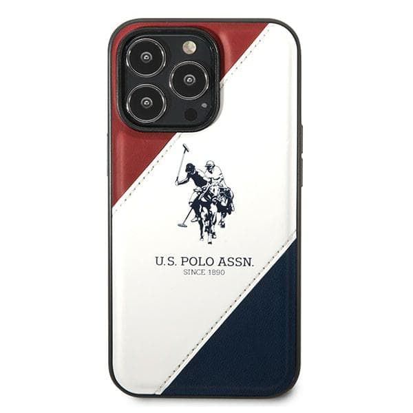 US Polo Tricolor Præget Etui til iPhone 14 Pro, Hvid