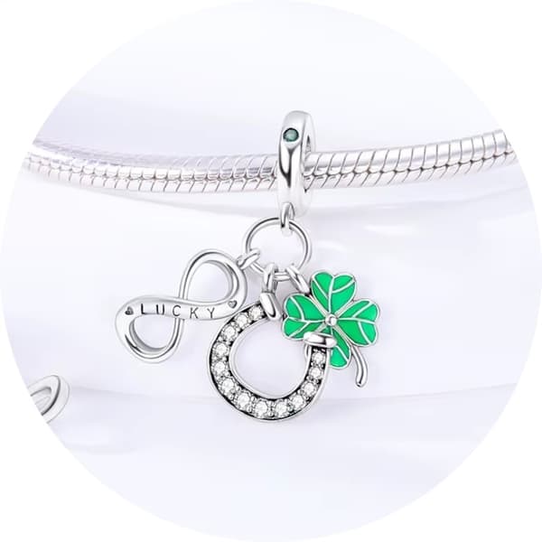 Modulär pärla S925 Silver Lucky Infinity 4-Leaf Clover Hästsko