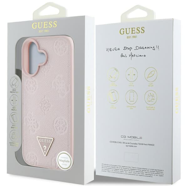 Guess Grained Hot Stamp Peony Pattern Triangle Logo MagSafe-cover til iPhone 16, lyserød