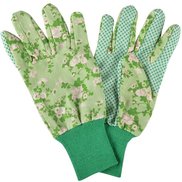 Trädgårdshandskar med gröna rosor