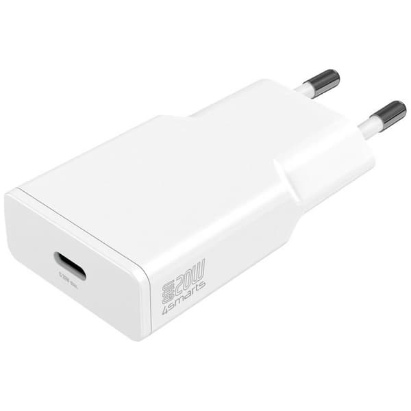 4smarts PDPlug Slim 20W GaN USB-C Väggladdarkit + 1,5m USB-C Kabel Vit